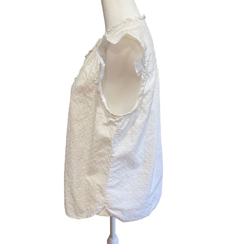LOFT Womens White Floral Embroidered Ruffle Sleeveless Top Size M Cottagecore - Picture 3 of 9